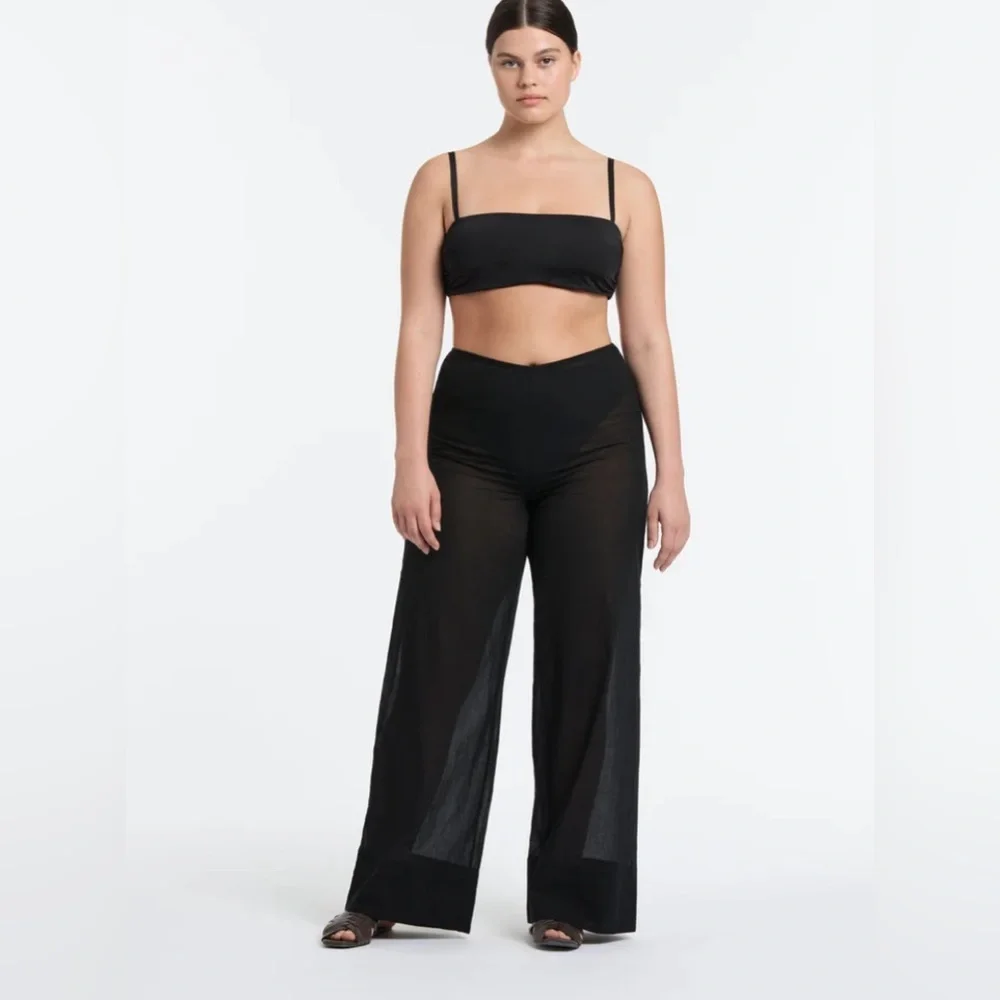 SIR. Black Cover Up Sheer Pants in Black 4 - Picture 2 of 11